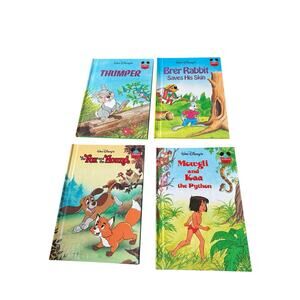 Vintage Disney Storybook Lot Thumper Brer Rabbit Fox Hound Mowgli Kaa Kids HC